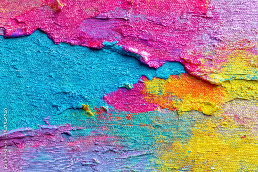Obraz premium vibrant abstract impasto paint texture in bright pink blue and yellow
