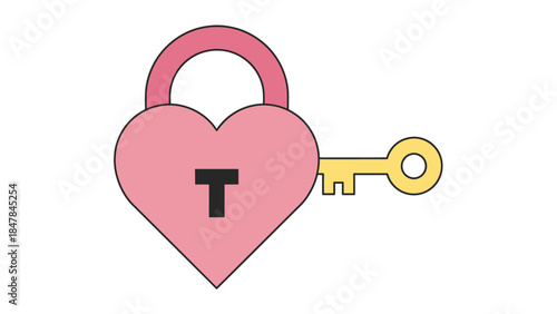 playful illustration of a pink heart-shaped lock with a yellow key symbolizing love and security