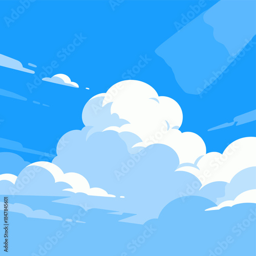 [Vector EPS]A Beautiful Blue Sky with Fluffy White Clouds and Sunbeams Shining Through