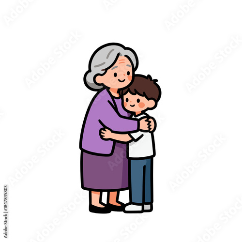 [Vector EPS]Grandmother and grandson embracing showing love and affection