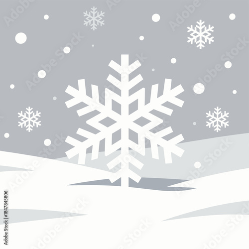 [Vector EPS]Winter scene with large snowflakes falling over a snowy landscape