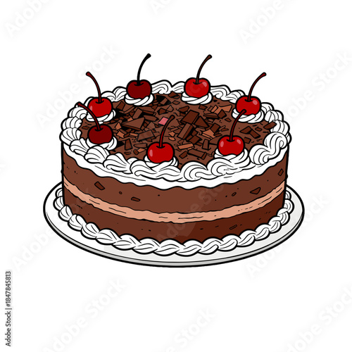 [Vector EPS]Delicious chocolate cake decorated with cherries on top