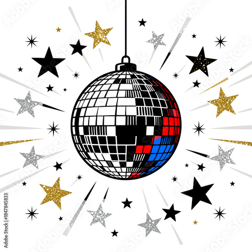 [Vector EPS]Disco ball with stars and sparkles for party decoration
