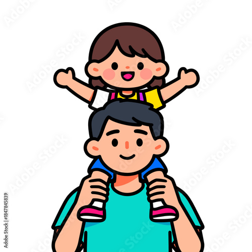 [Vector EPS]Father carrying daughter on shoulders showing family bonding
