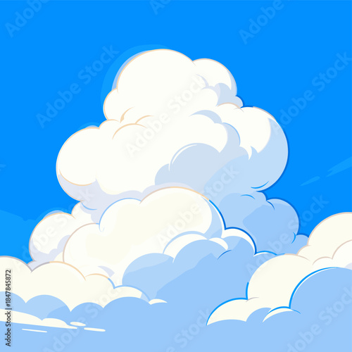 [Vector EPS]Bright Blue Sky with Fluffy White Clouds Displaying a Serene Scene