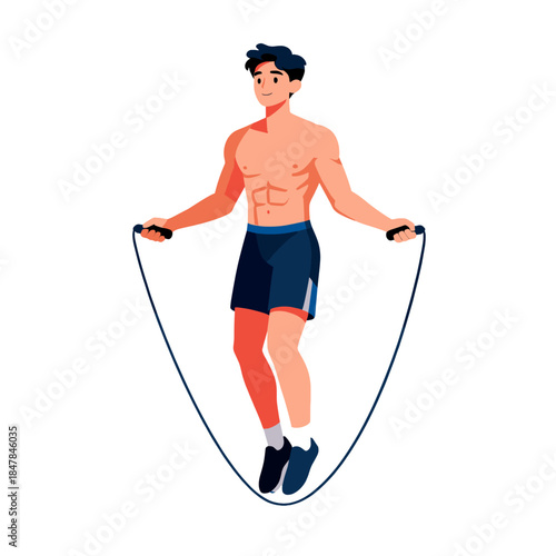 [Vector EPS]Young man skipping rope for fitness exercise