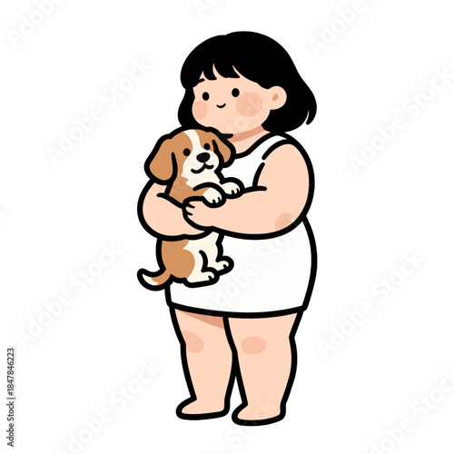 [Vector EPS]A cute girl holding a small dog showing a friendly and warm scene