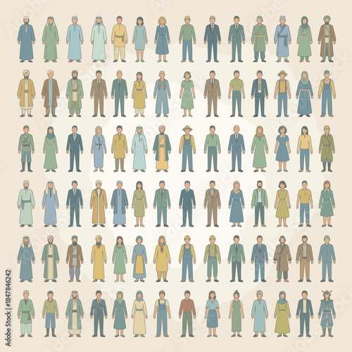 [Vector EPS]Diverse group of people with various clothing styles and postures