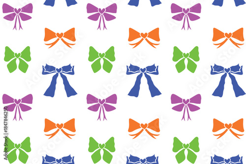 Vector seamless background with hand-drawn ribbon bows. Seamless pattern with bows and hearts for Valentine's Day, birthdays, and anniversaries.