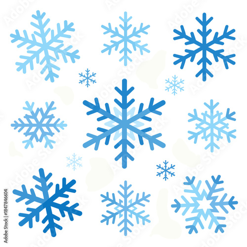 [Vector EPS]A collection of various blue snowflakes with different shapes and designs