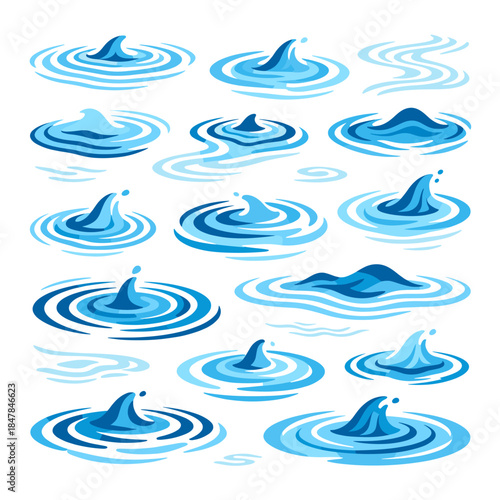 [Vector EPS]Various blue water ripples patterns illustration