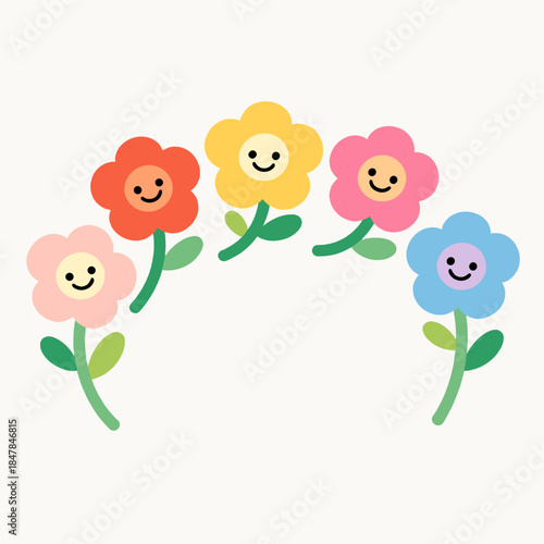 [Vector EPS]Colorful smiling flowers forming a cheerful arch shape