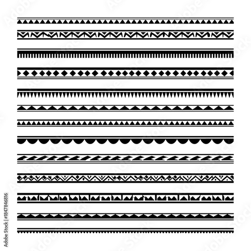 [Vector EPS]Set of black and white tribal pattern borders for design