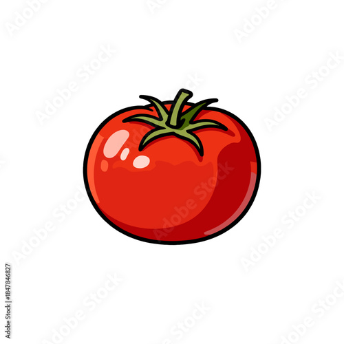 [Vector EPS]A bright red fresh tomato with green stem