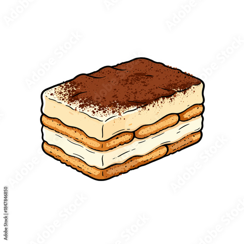 [Vector EPS]A delicious tiramisu cake with layers of cream and cocoa powder on top