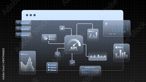 Key Performance indicator analytic dashboard. KPI analytics diagram dashboard showing key performance indicators metric, business analytics, charts, and data visualization.