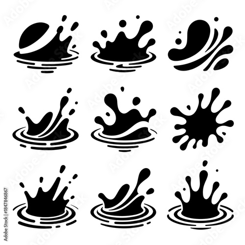 [Vector EPS]Set of black ink splashes and water ripples abstract designs