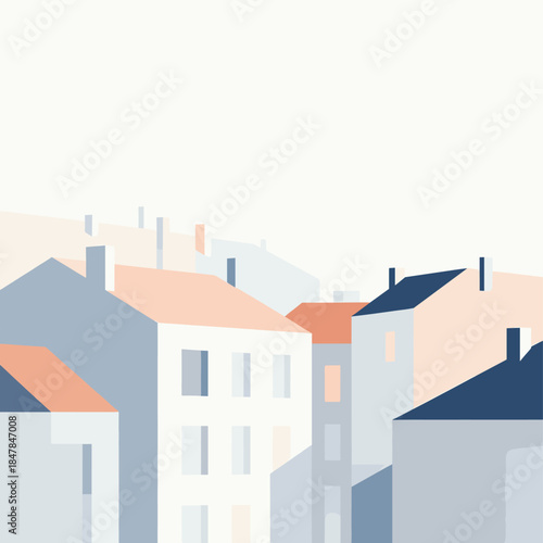 [Vector EPS]Abstract geometric illustration of urban buildings with varied rooftops