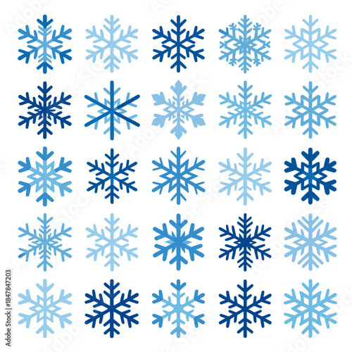 [Vector EPS]Set of various blue and light blue snowflakes design elements for winter themes