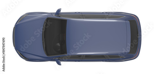 Top view of blue SUV car for architectural layout and city planning, 3D rendering.