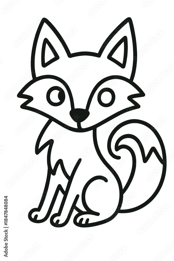 Obraz premium Cute cartoon black fox with big eyes 