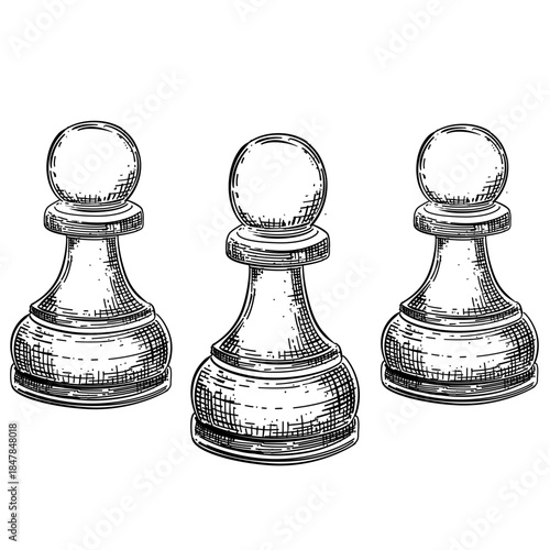 Chess pawn vector line art hand drawn illustration
