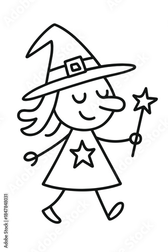 Cartoon of witch dressed as in a magical Halloween style