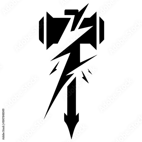 Lightning hammer silhouette vector design