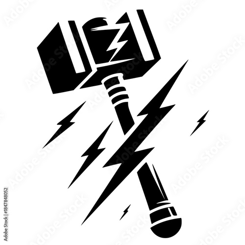 Lightning hammer silhouette vector design