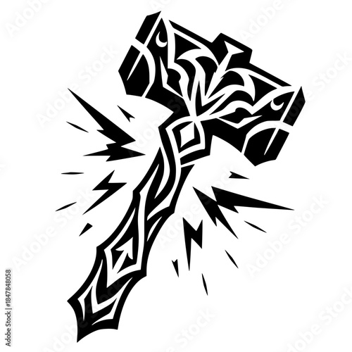 Lightning hammer silhouette vector design