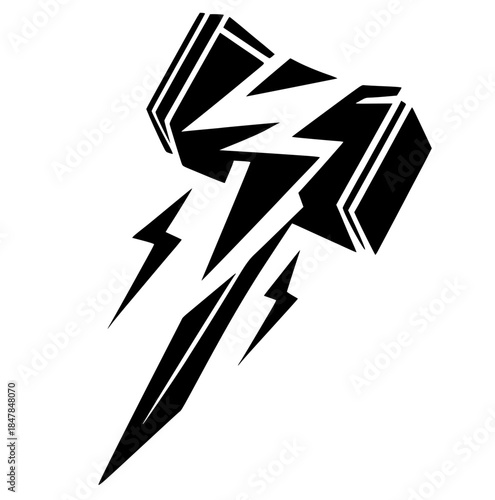 Lightning hammer silhouette vector design