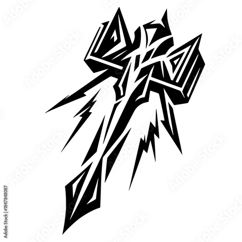 Lightning hammer silhouette vector design