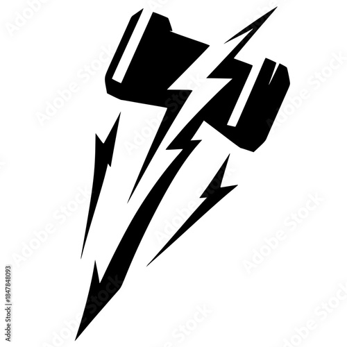 Lightning hammer silhouette vector design