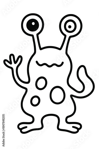 Funny cute cartoon monster character smiling happily