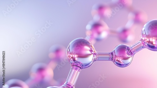 Abstract pink molecular structure on gradient background with spherical elements