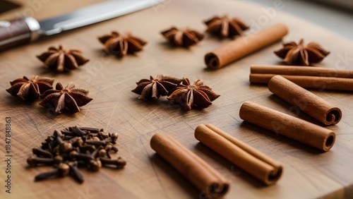 Wallpaper Mural Culinary Spices Star Anise Cinnamon and Cloves Organized on Wood Torontodigital.ca