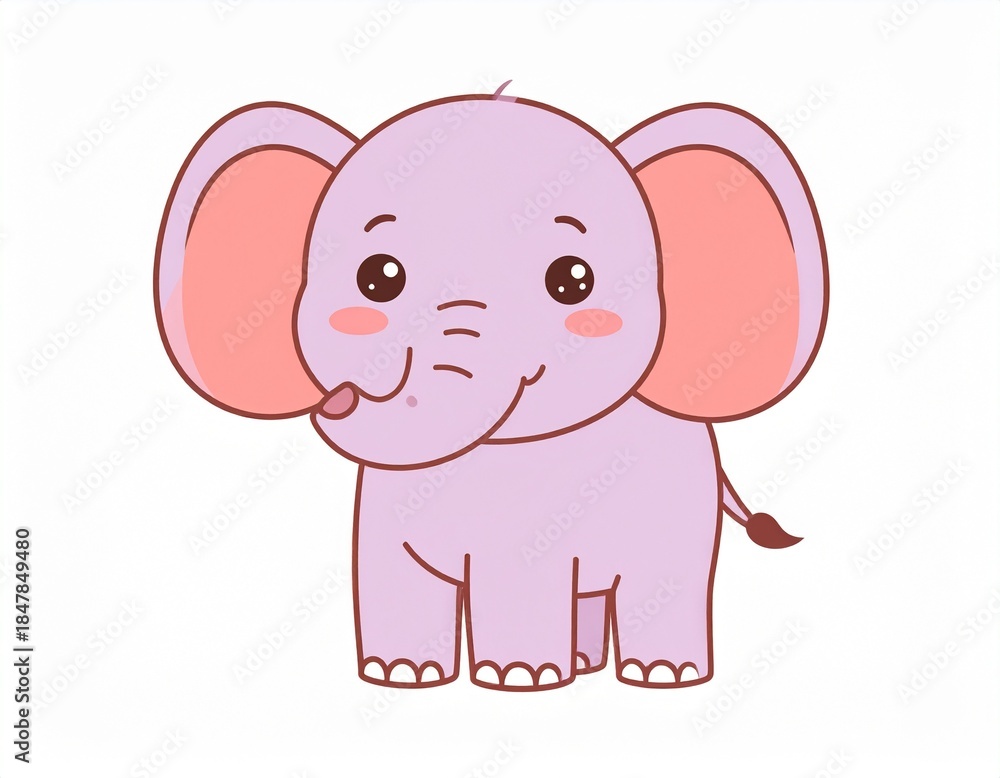 Naklejka premium Cute Elephant Line Art Illustration Set, Kawaii Animal Cartoon