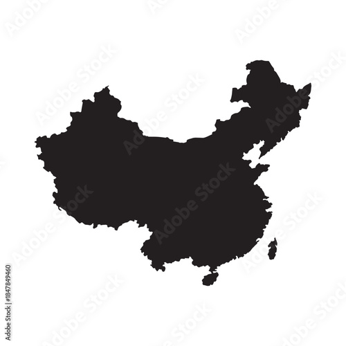A black silhouette outlining the geographical shape of the country of china