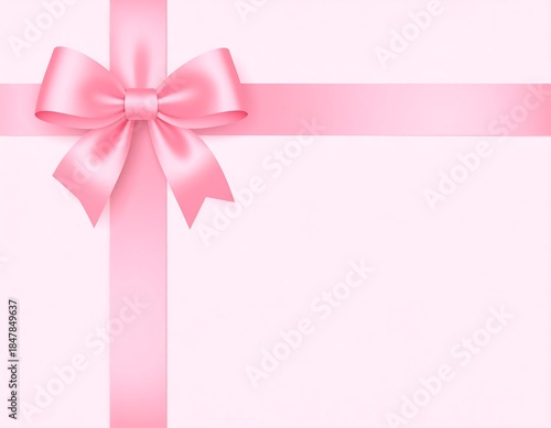 Pink satin bow and ribbon adorns a soft pink background, creating a delicate and elegant presentation