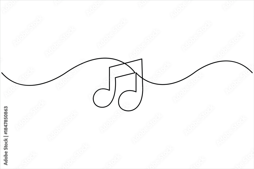 Fototapeta premium Continuous music note design one line art drawing of music notation musical concept illustration