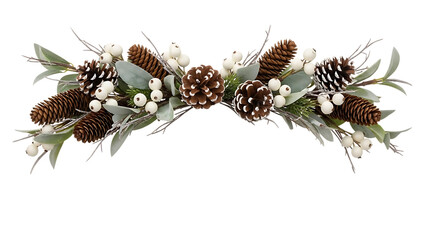 Festive pine cone and berry garland with eucalyptus leaves winter