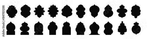 Arabic Muslim architecture design elements, Ramadan frames. Ramadan traditional door, arabesque ornament, Islam window. Traditional, oriental design. 