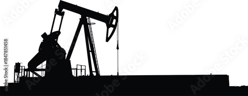 Oil pump jack silhouette, petroleum industry, crude oil extraction, rig, energy, production, drilling, machinery, vector, industrial, equipment.