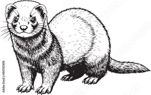 Ferret sketch drawing on transparent background cute mammal animal illustration