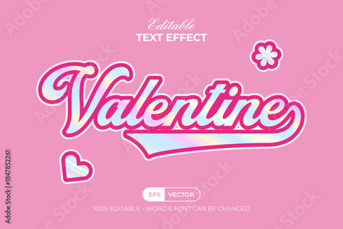 Valentine Text Effect Holographic Gradient Rainbow Style. Editable Text Effect.