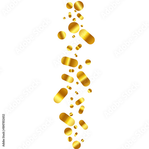 Vertical Stream of Golden Pill Capsules and Tablets Isolated on transparent background, png
