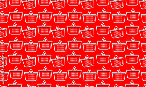 Shopping basket seamless pattern. Seamless pattern of shopping basket. Shopping basket icon pattern. Shopping basket icon illustration on red background.