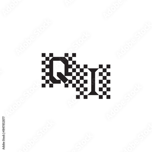 Alphabet Logo Monogram Design Modern Abstract Bold QI Initial Pixel Vector Alphabet
