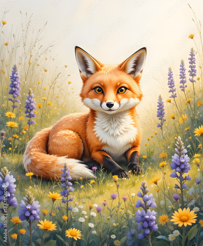 Fototapeta premium Whimsical Fox Meadow