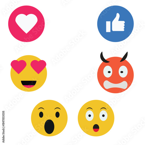 Popular Social Media Reaction Icons Emoji Face Set